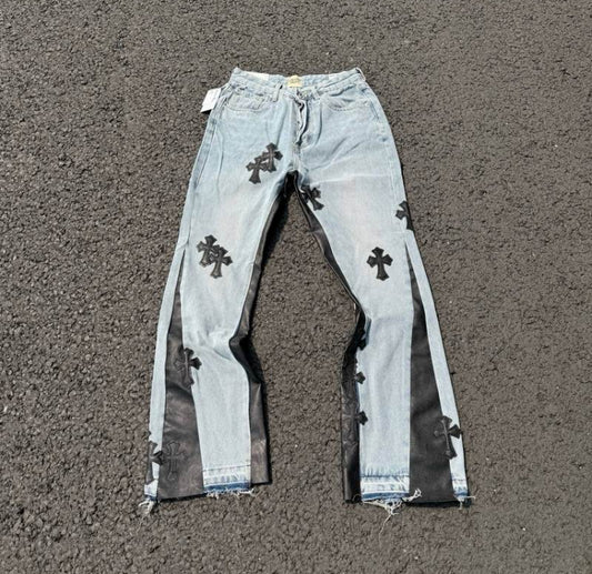 CHROME HEARTS LEATHER DENIM JEANS